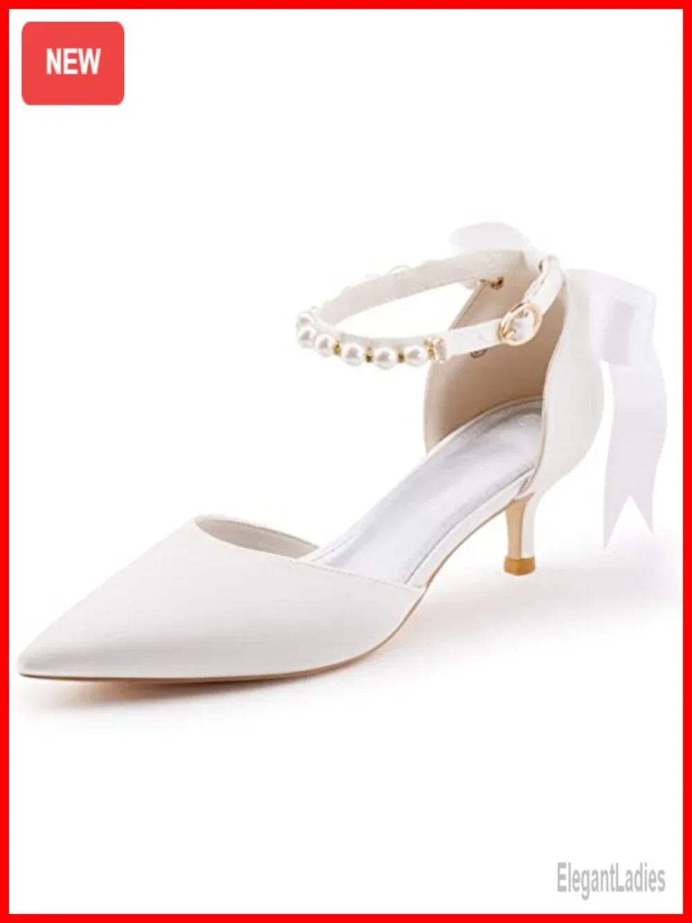 Satin Pearl Ankle Strap Kitten Heel D'Orsay Pumps Pointed Toe Wedding Party